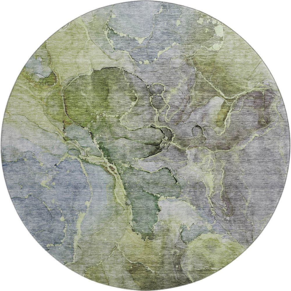 Premium Machine Washable Mayfield AMF689 Olive 8' x 8' Round Rug. Picture 1