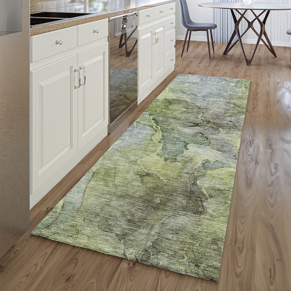 Premium Machine Washable Mayfield AMF689 Olive 2'3" x 7'6" Runner Rug. Picture 5