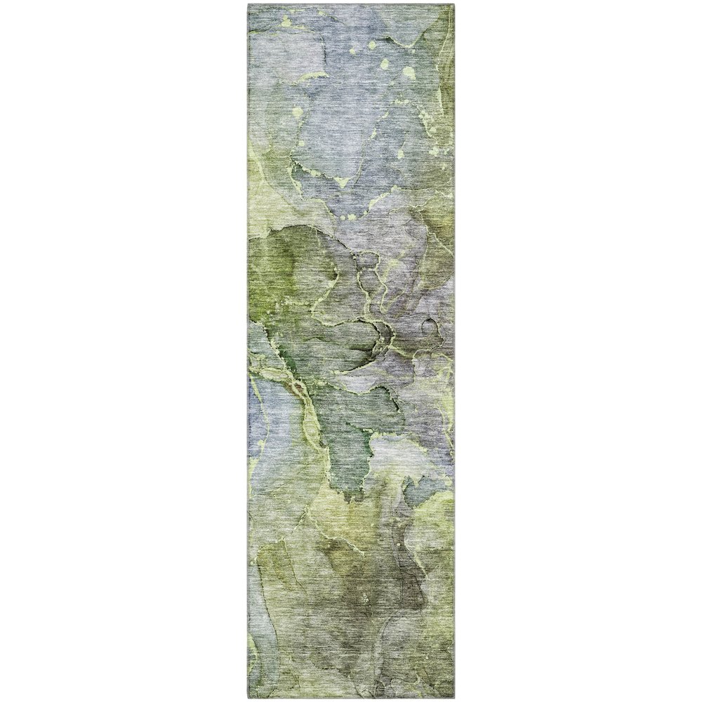 Premium Machine Washable Mayfield AMF689 Olive 2'3" x 7'6" Runner Rug. Picture 1