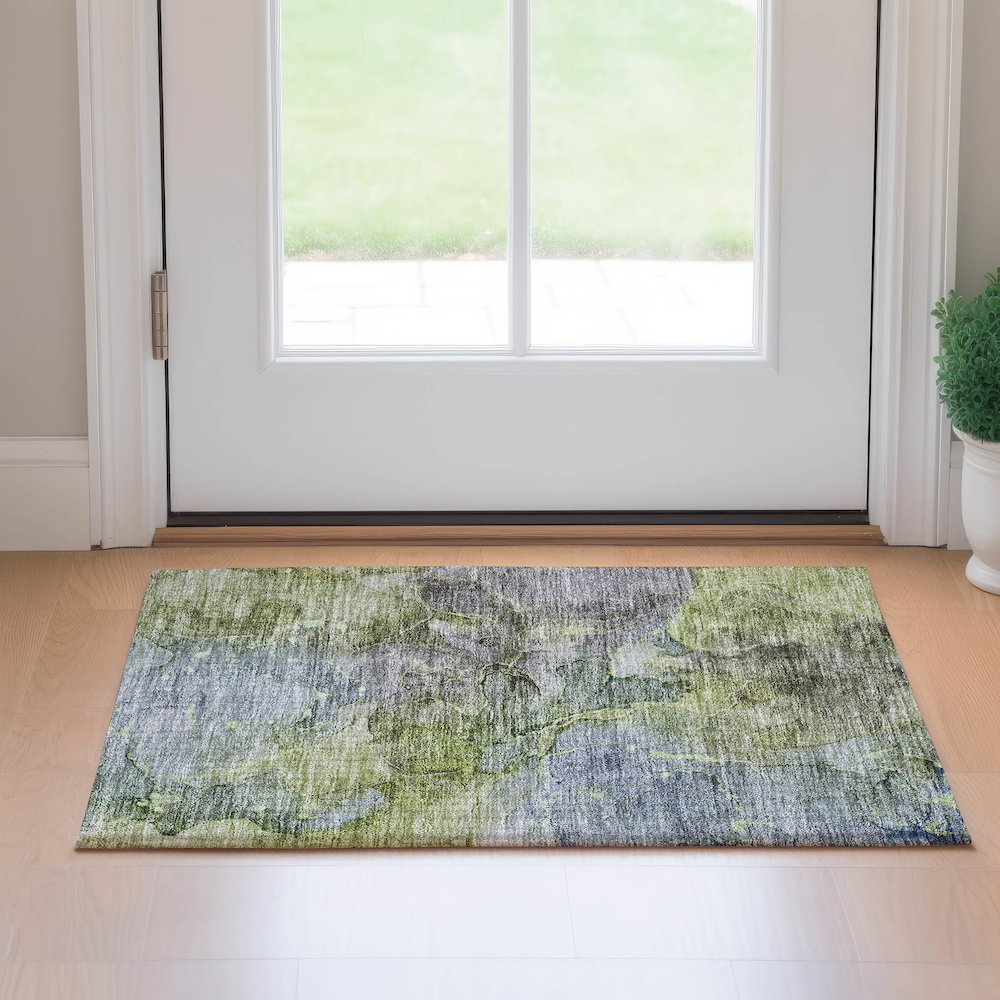 Premium Machine Washable Mayfield AMF689 Olive 1'8" x 2'6" Rug. Picture 5