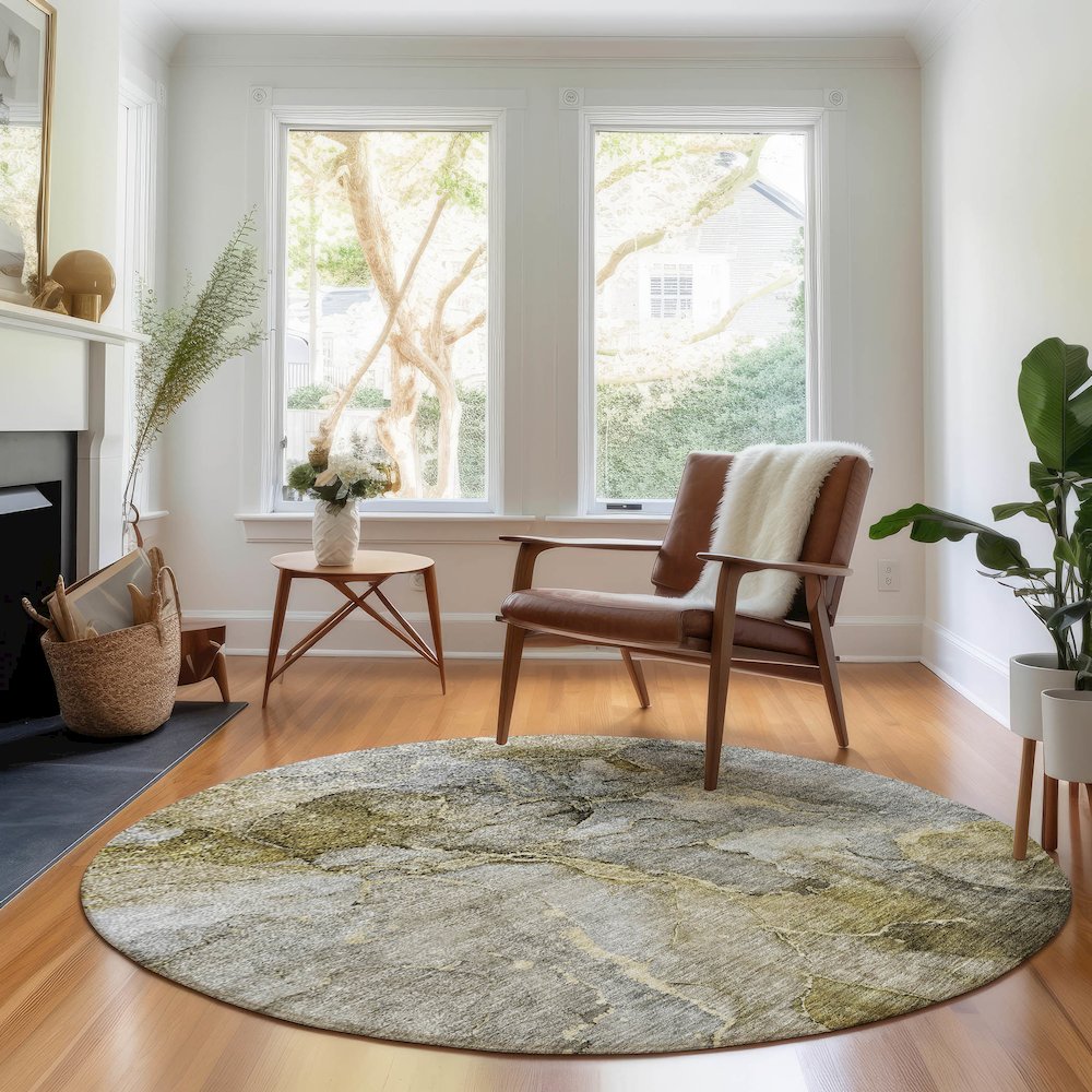 Premium Machine Washable Mayfield AMF689 Taupe 8' x 8' Round Rug. Picture 5
