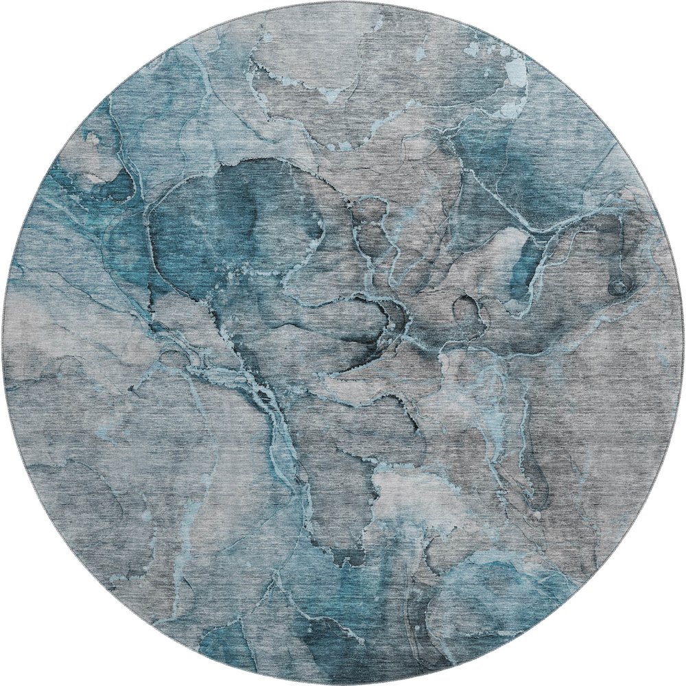 Premium Machine Washable Mayfield AMF689 Teal 8' x 8' Round Rug. Picture 1