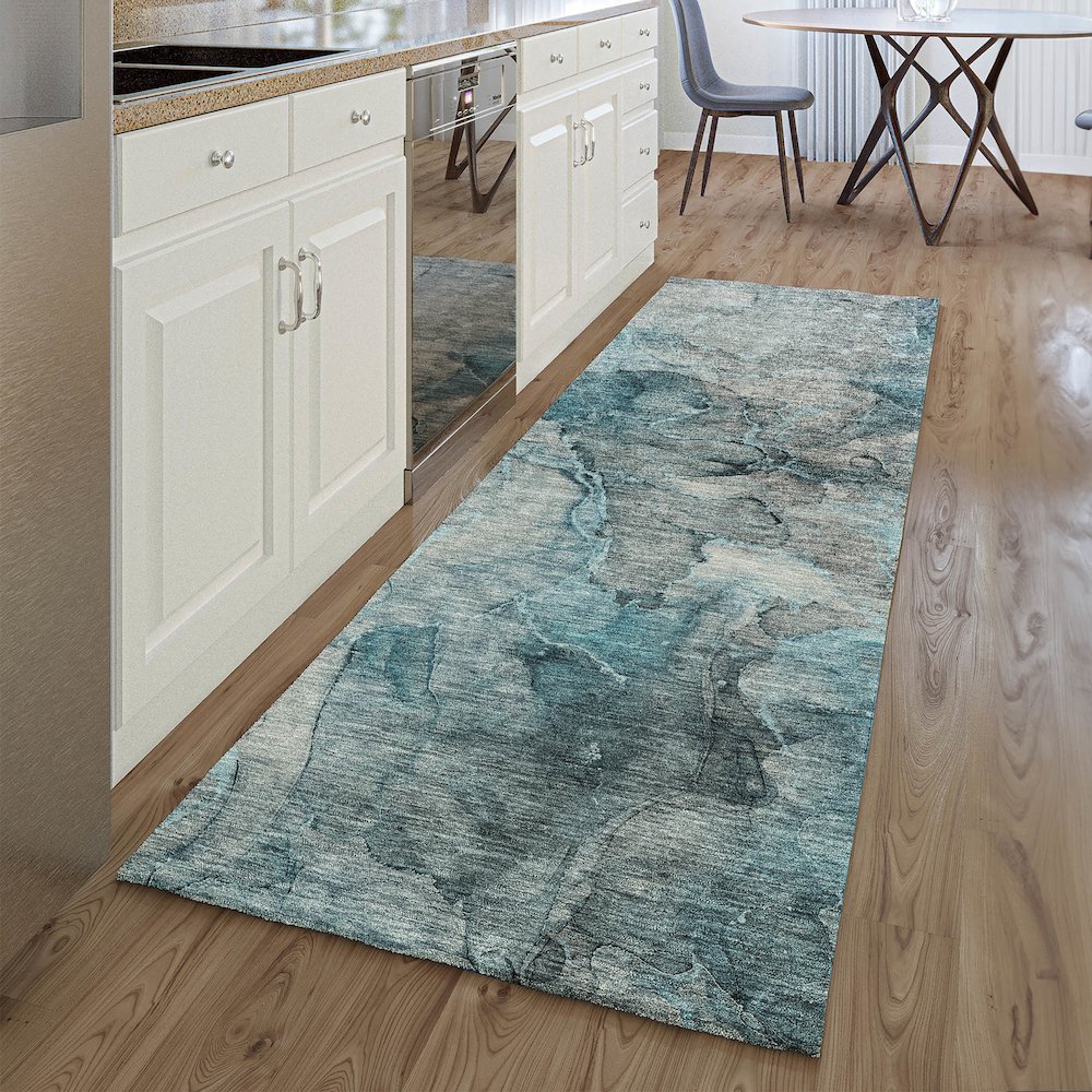 Premium Machine Washable Mayfield AMF689 Teal 2'3" x 7'6" Runner Rug. Picture 5