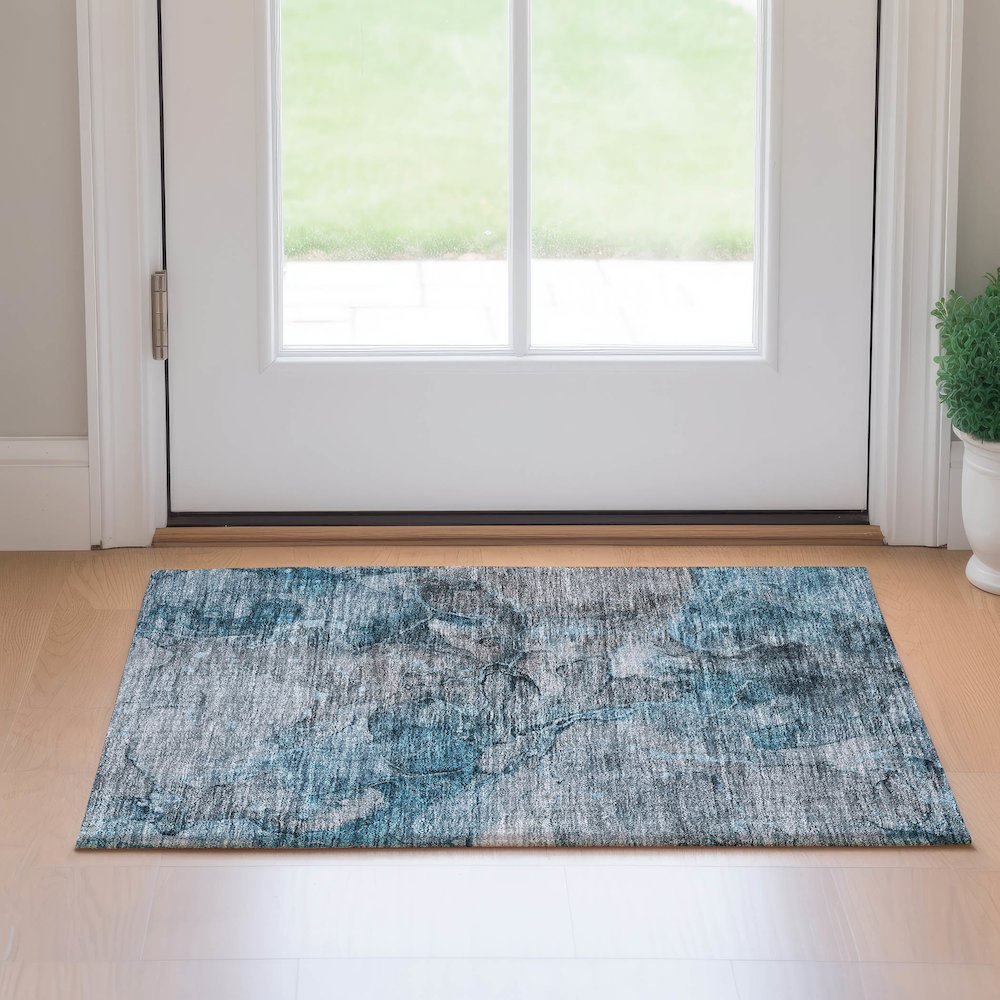 Premium Machine Washable Mayfield AMF689 Teal 1'8" x 2'6" Rug. Picture 5
