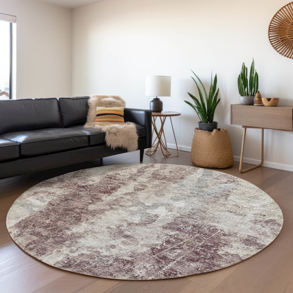 Premium Machine Washable Mayfield  Plum 8' x 8' Round Rug. Picture 5