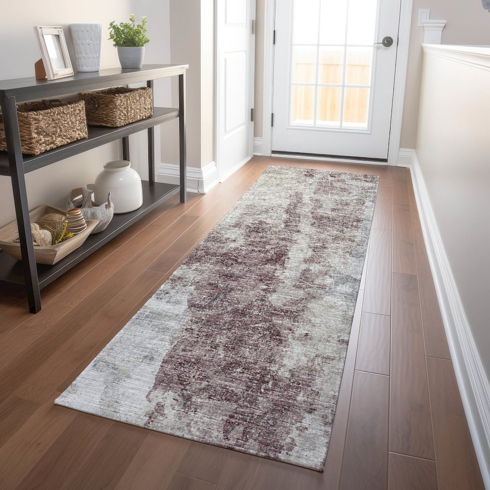 Premium Machine Washable Mayfield  Plum 2'3" x 7'6" Runner Rug. Picture 5