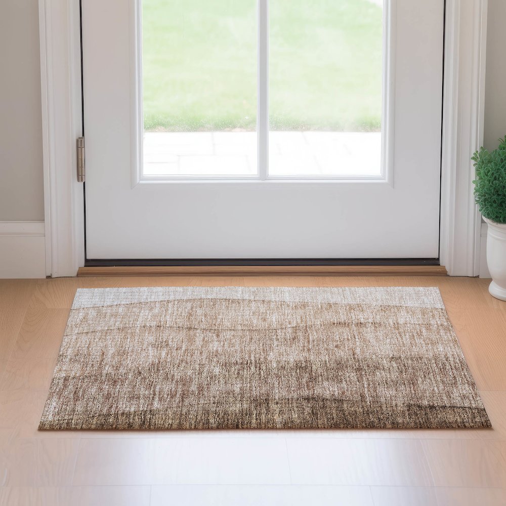 Premium Machine Washable Mayfield AMF690 Brown 1'8" x 2'6" Rug. Picture 5
