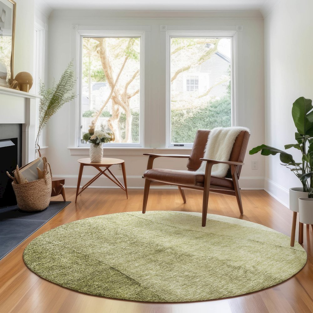Premium Machine Washable Mayfield AMF690 Olive 8' x 8' Round Rug. Picture 5