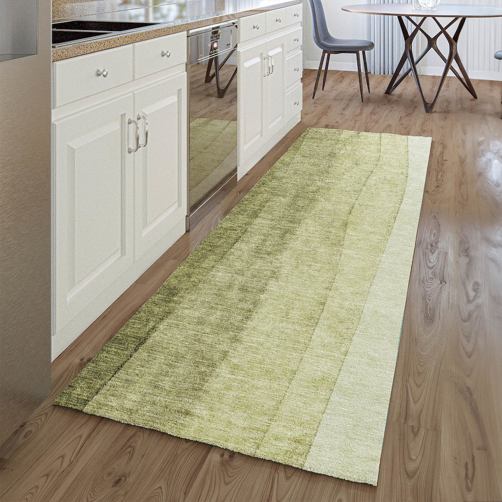 Premium Machine Washable Mayfield AMF690 Olive 2'3" x 7'6" Runner Rug. Picture 5