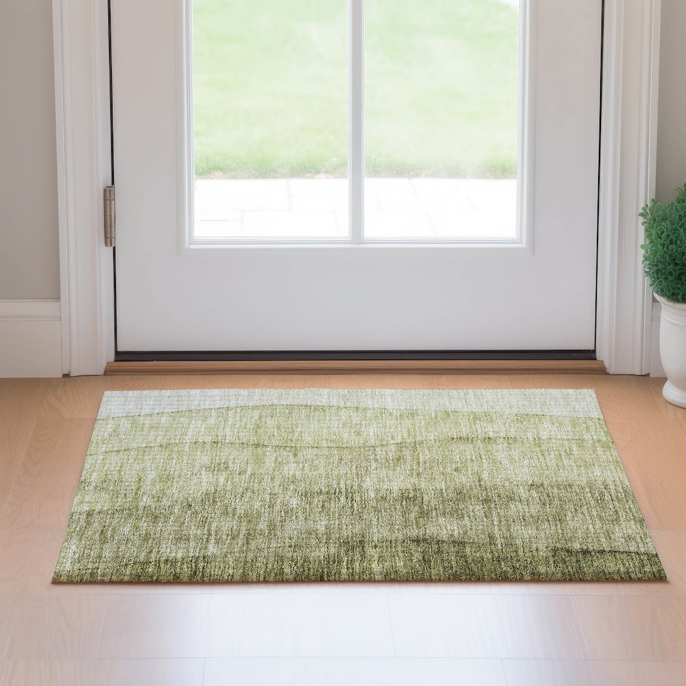 Premium Machine Washable Mayfield AMF690 Olive 1'8" x 2'6" Rug. Picture 5