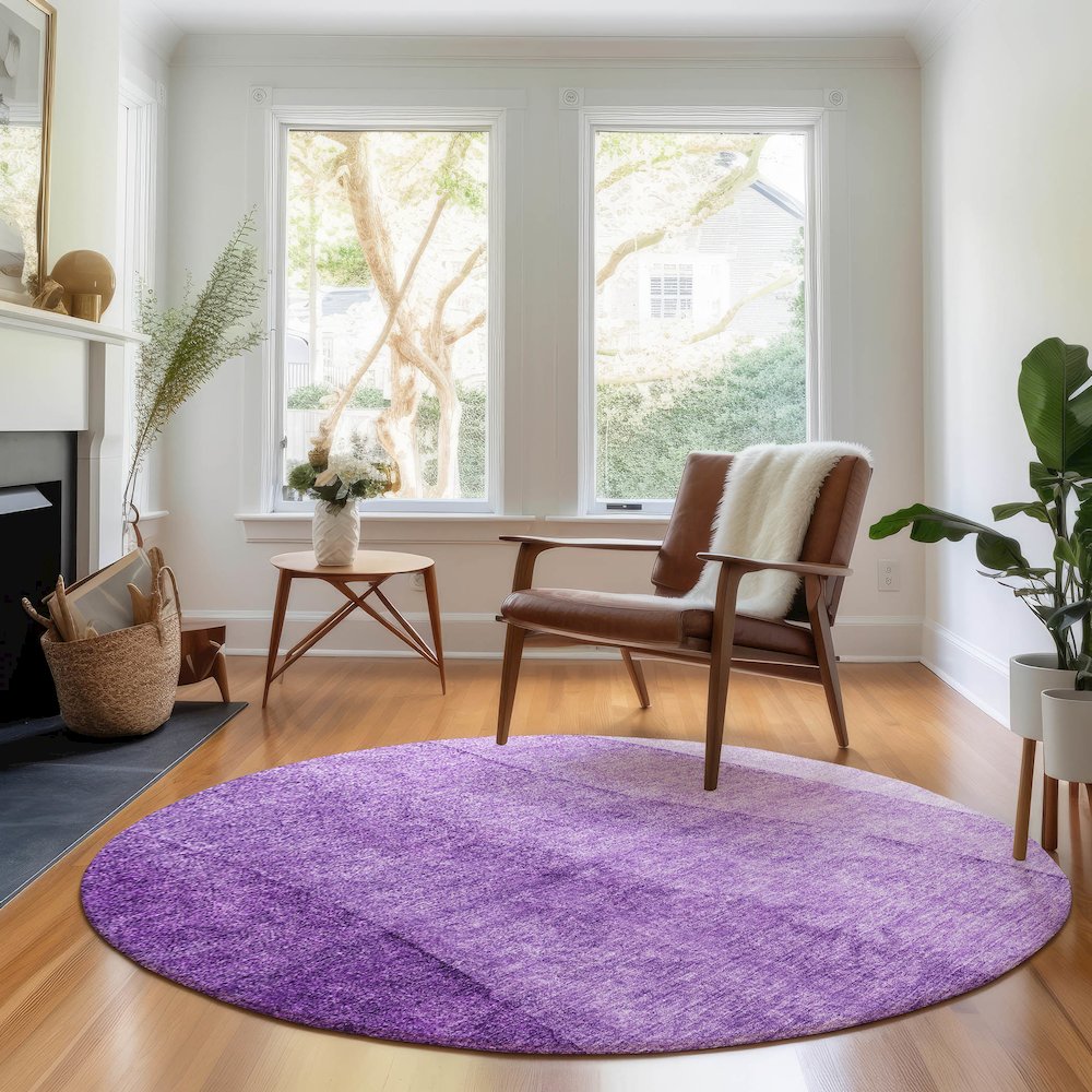 Premium Machine Washable Mayfield AMF690 Purple 8' x 8' Round Rug. Picture 5