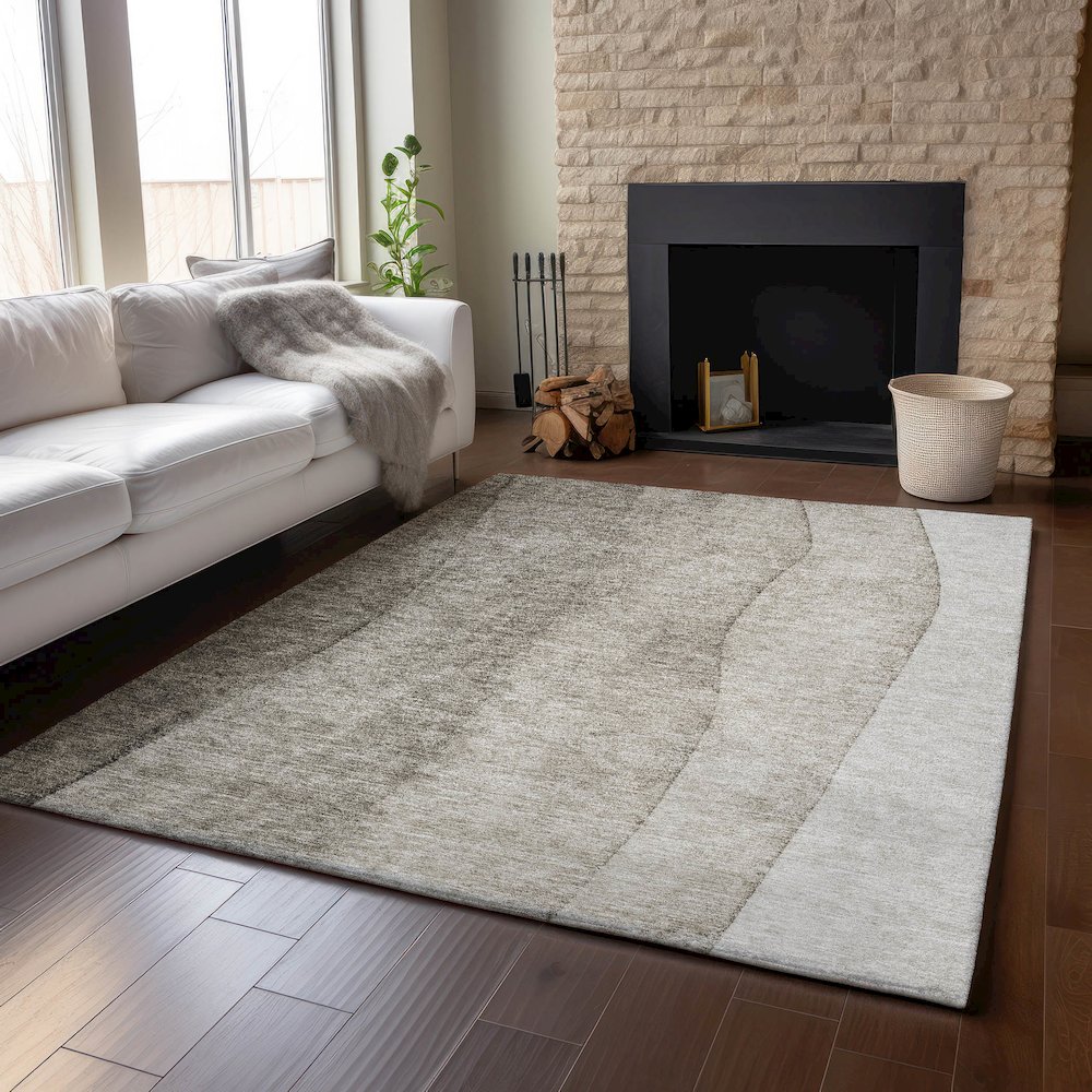 Premium Machine Washable Mayfield AMF690 Taupe 2'6" x 3'10" Rug. Picture 6
