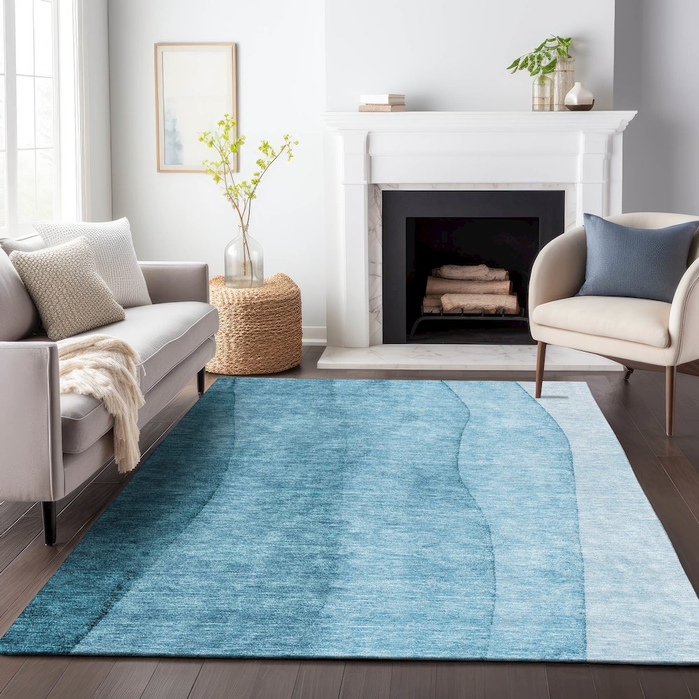 Premium Machine Washable Mayfield AMF690 Teal 2'6" x 3'10" Rug. Picture 5
