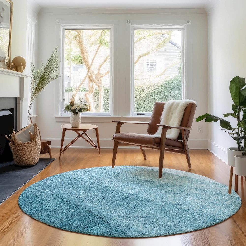 Premium Machine Washable Mayfield AMF690 Teal 8' x 8' Round Rug. Picture 5