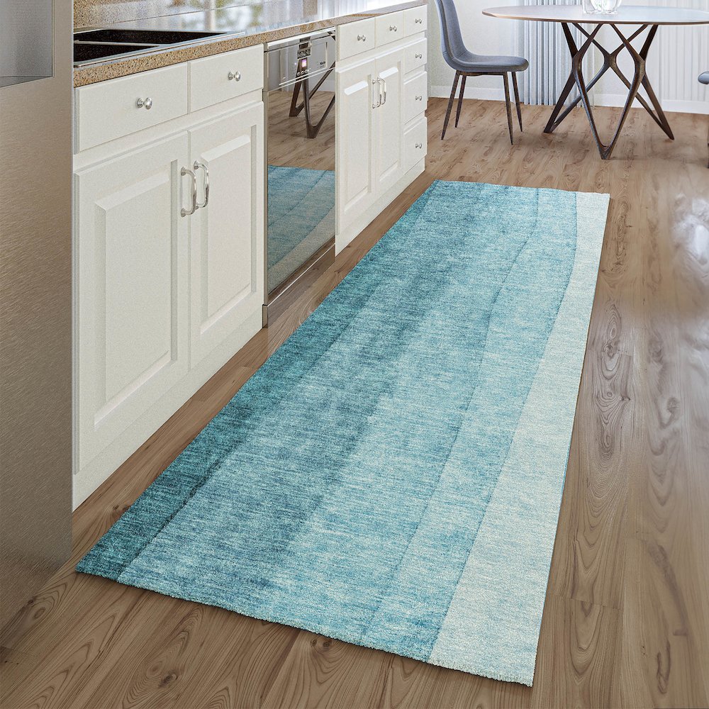 Premium Machine Washable Mayfield AMF690 Teal 2'3" x 7'6" Runner Rug. Picture 5