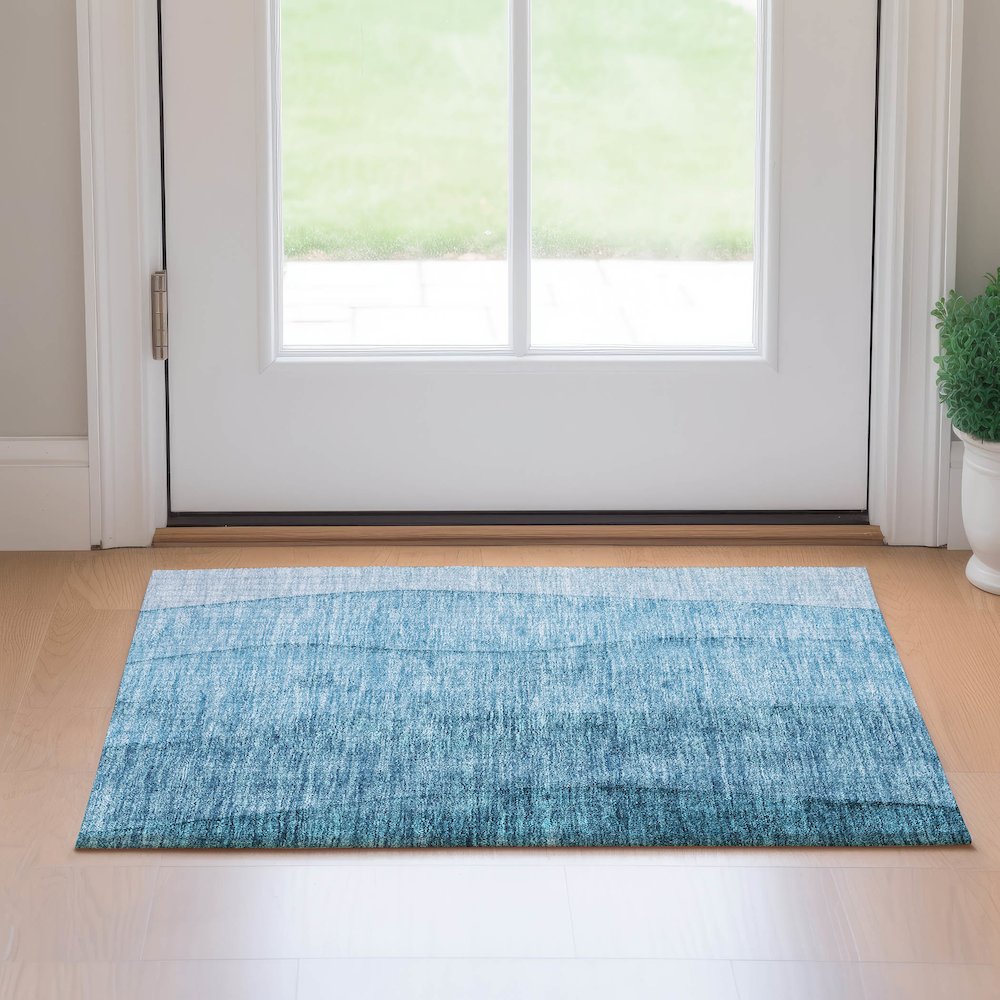 Premium Machine Washable Mayfield AMF690 Teal 1'8" x 2'6" Rug. Picture 5