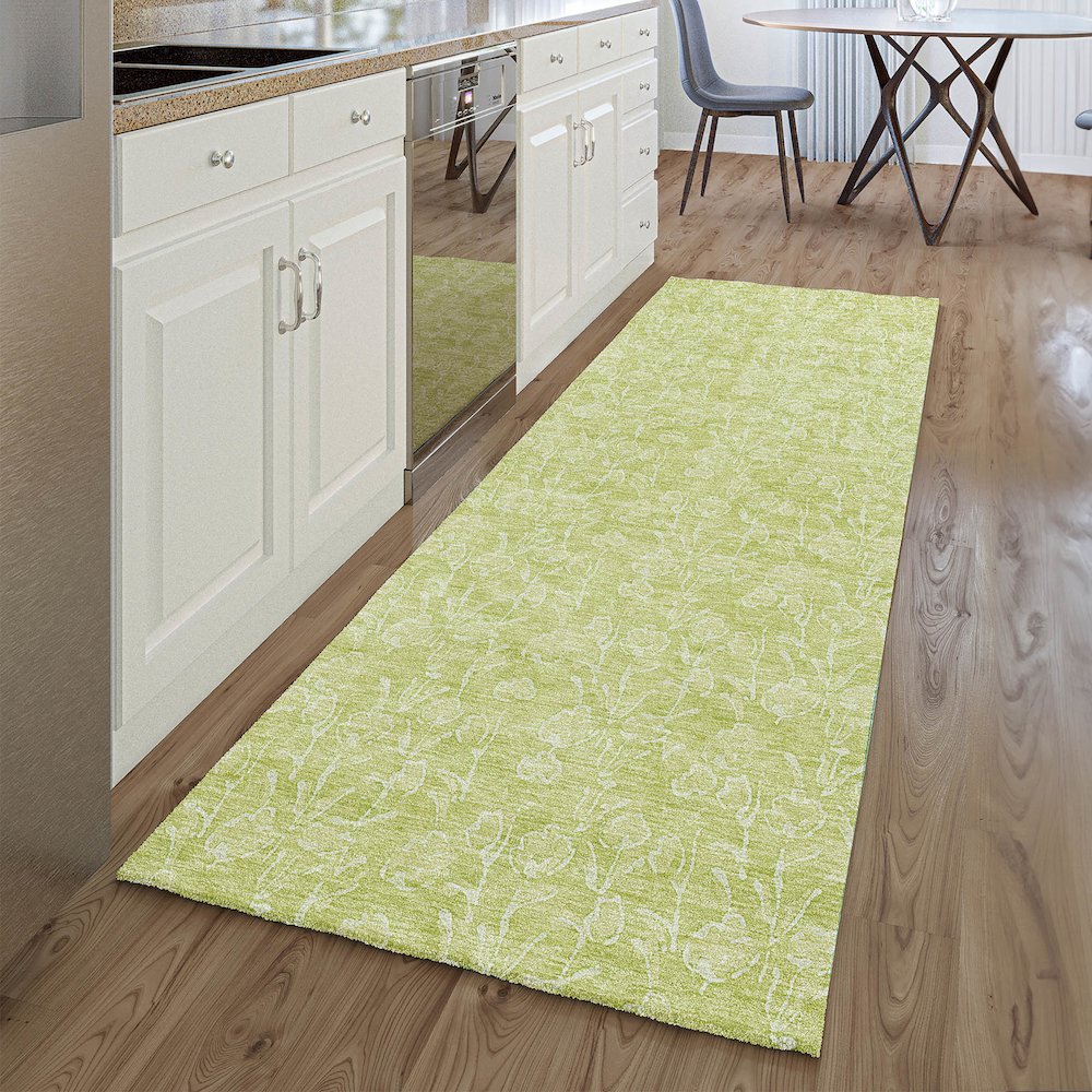 Premium Machine Washable Mayfield AMF691 Aloe 2'3" x 7'6" Runner Rug. Picture 5