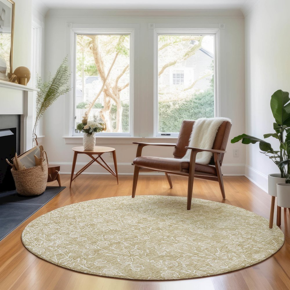 Premium Machine Washable Mayfield AMF691 Beige 8' x 8' Round Rug. Picture 5