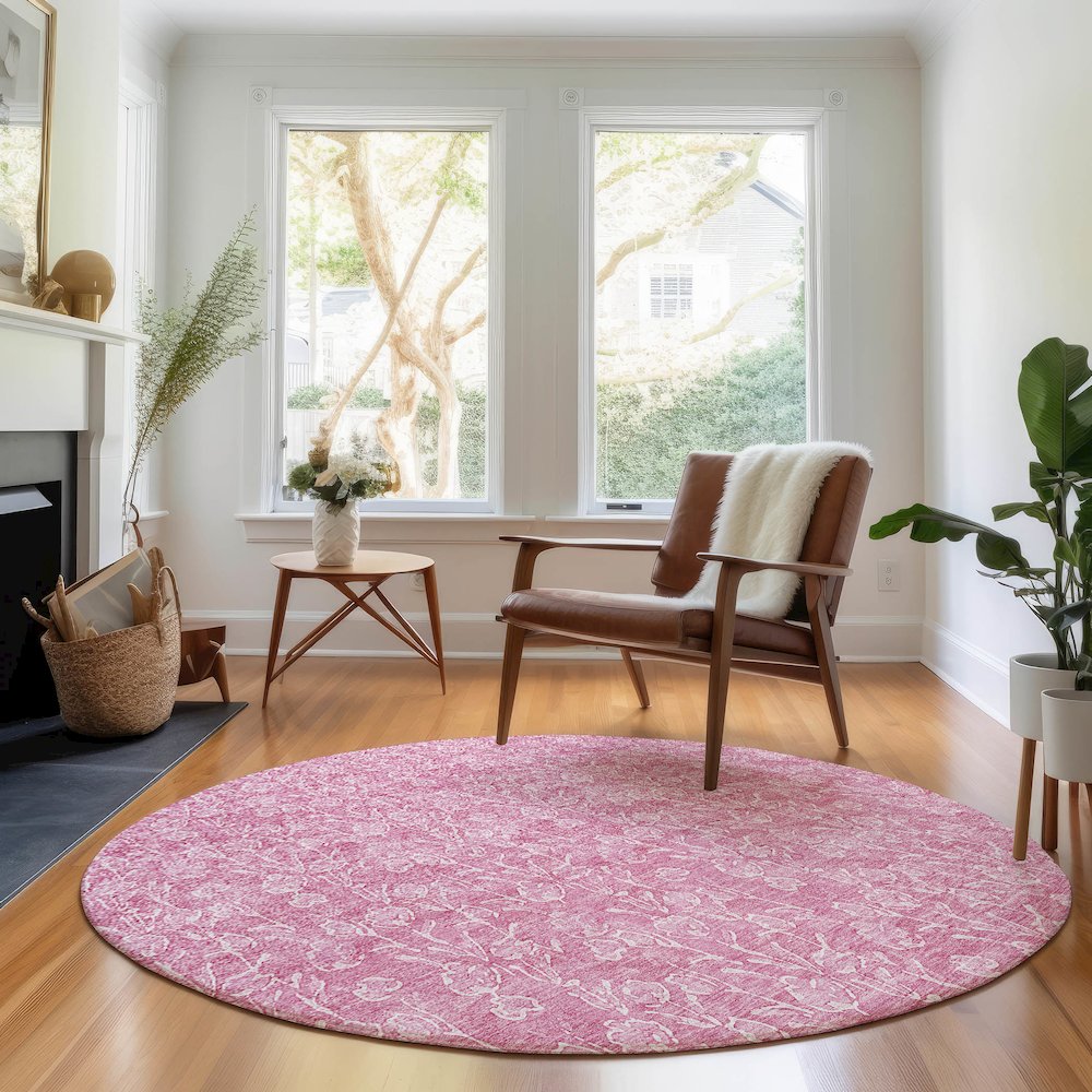 Premium Machine Washable Mayfield AMF691 Blush 8' x 8' Round Rug. Picture 5