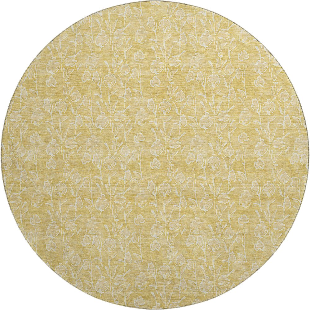 Premium Machine Washable Mayfield AMF691 Gold 8' x 8' Round Rug. Picture 1