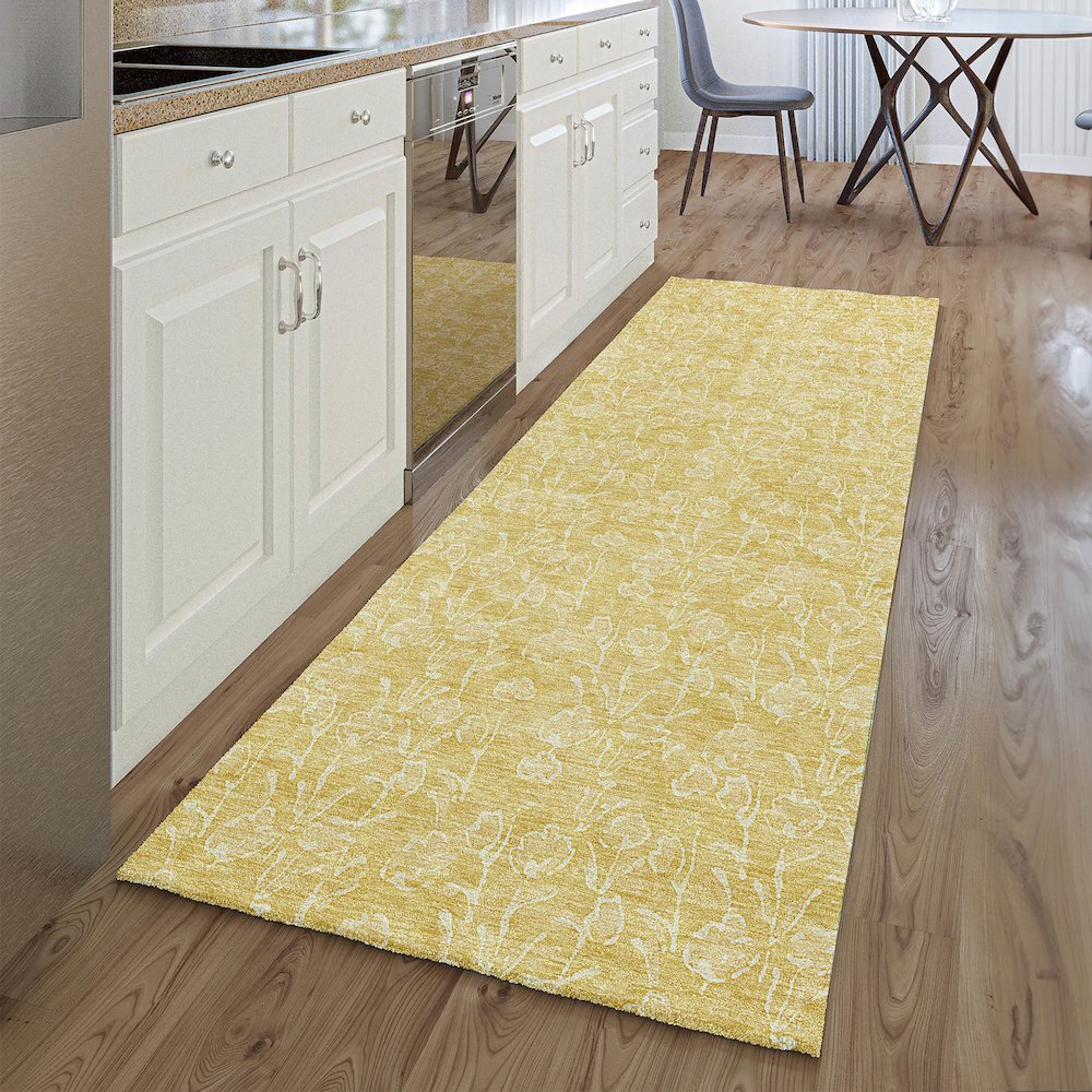 Premium Machine Washable Mayfield AMF691 Gold 2'3" x 7'6" Runner Rug. Picture 5