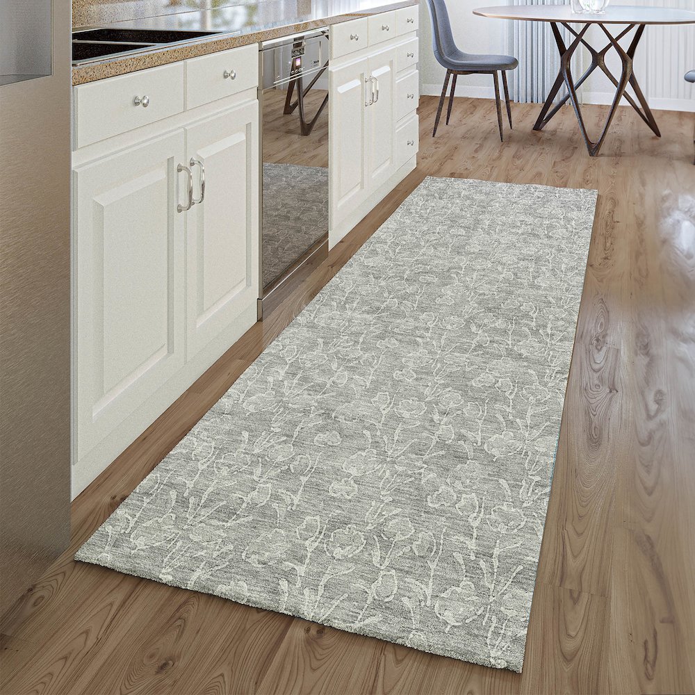 Premium Machine Washable Mayfield AMF691 Silver 2'3" x 7'6" Runner Rug. Picture 5