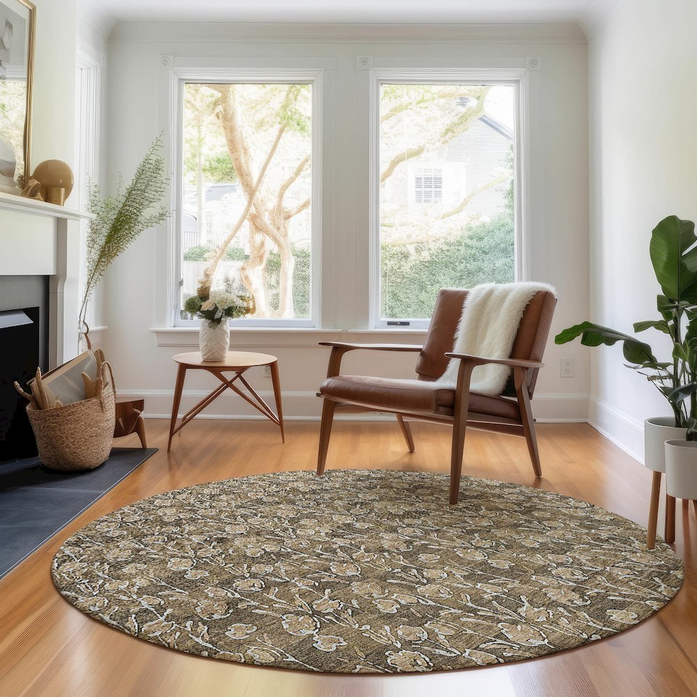 Premium Machine Washable Mayfield AMF692 Brown 8' x 8' Round Rug. Picture 5