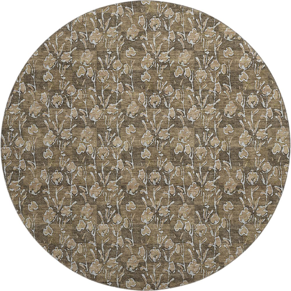 Premium Machine Washable Mayfield AMF692 Brown 8' x 8' Round Rug. Picture 1