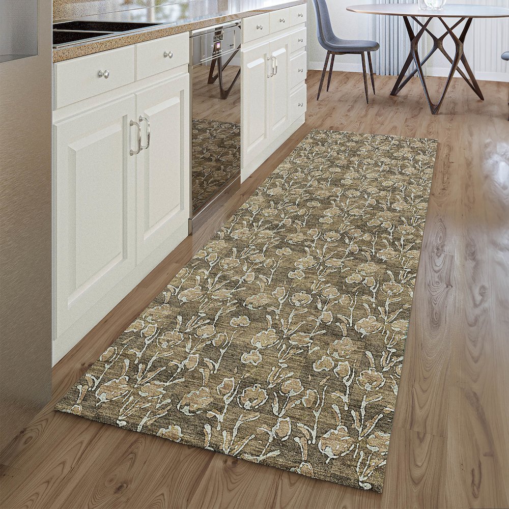 Premium Machine Washable Mayfield AMF692 Brown 2'3" x 7'6" Runner Rug. Picture 5