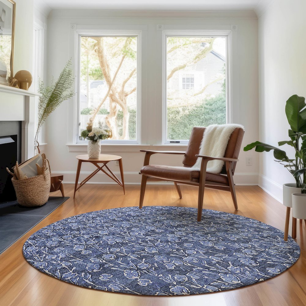 Premium Machine Washable Mayfield AMF692 Navy 8' x 8' Round Rug. Picture 5