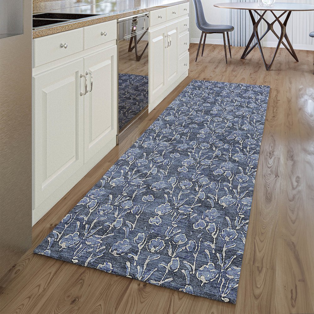 Premium Machine Washable Mayfield AMF692 Navy 2'3" x 7'6" Runner Rug. Picture 5