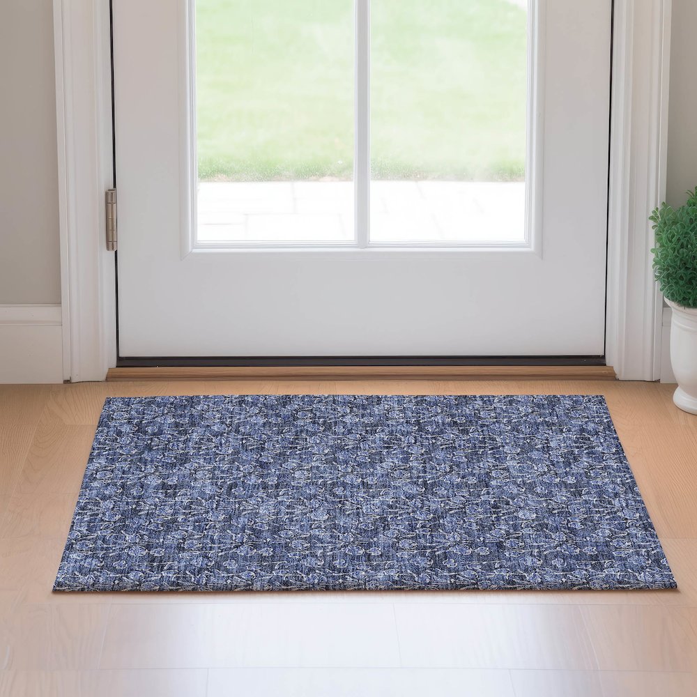 Premium Machine Washable Mayfield AMF692 Navy 1'8" x 2'6" Rug. Picture 5