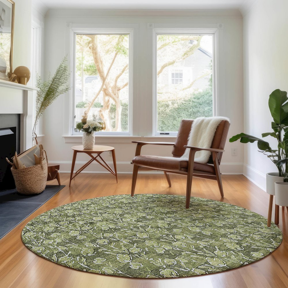 Premium Machine Washable Mayfield AMF692 Olive 8' x 8' Round Rug. Picture 5