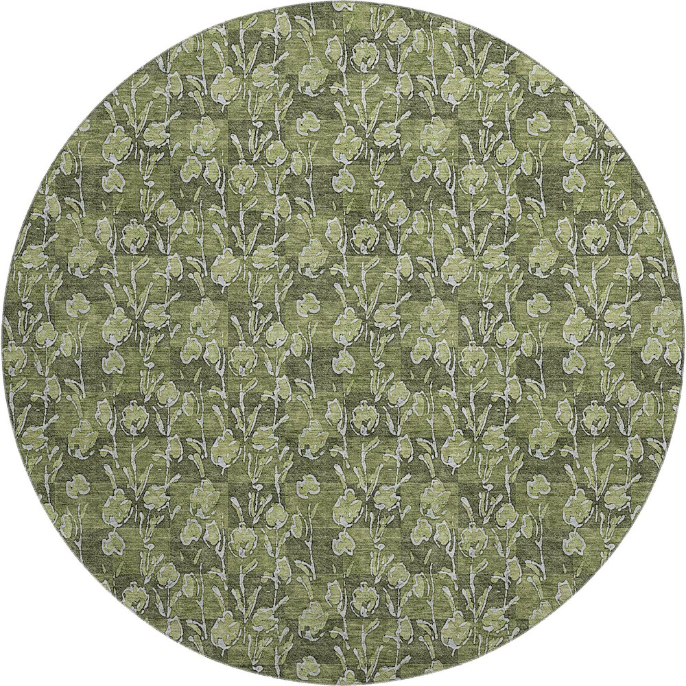 Premium Machine Washable Mayfield AMF692 Olive 8' x 8' Round Rug. Picture 1