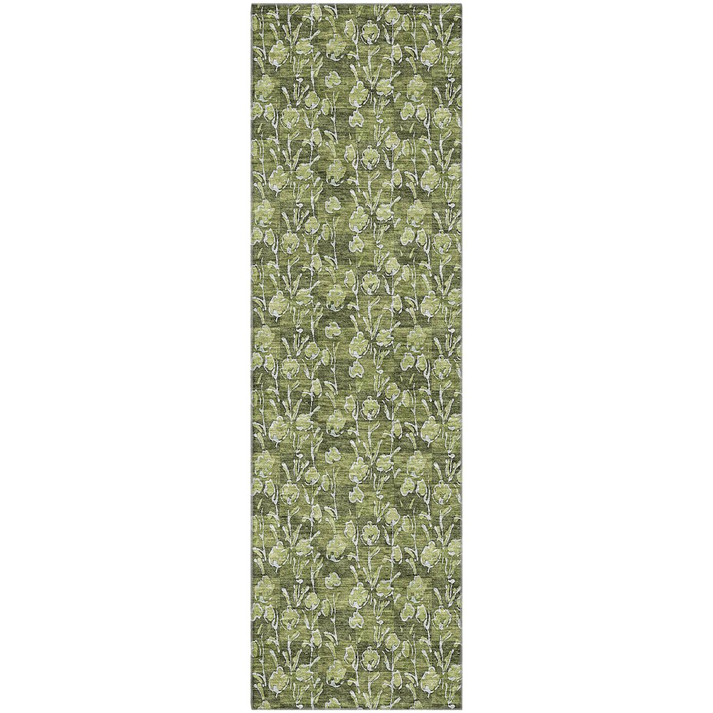 Premium Machine Washable Mayfield AMF692 Olive 2'3" x 7'6" Runner Rug. Picture 1