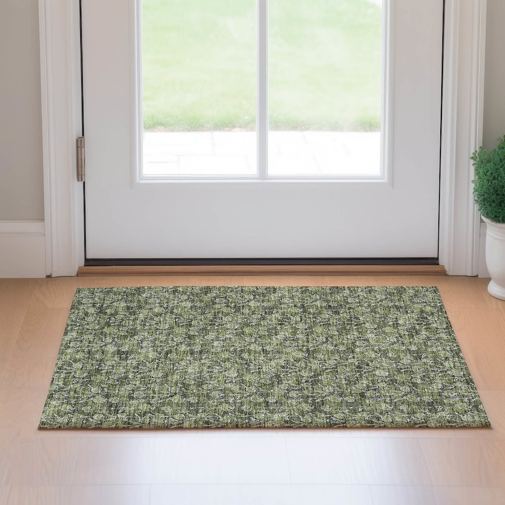 Premium Machine Washable Mayfield AMF692 Olive 1'8" x 2'6" Rug. Picture 5