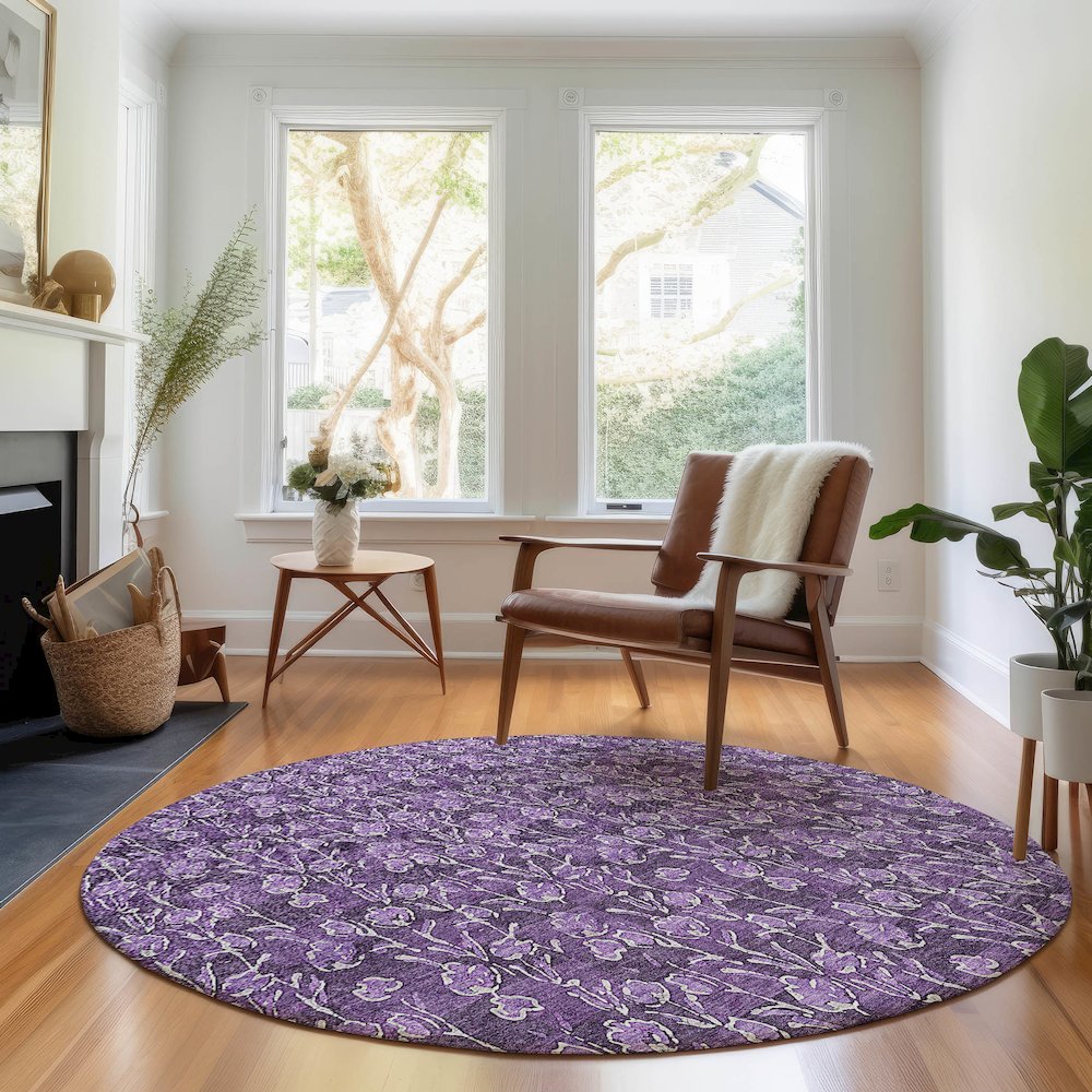 Premium Machine Washable Mayfield AMF692 Purple 8' x 8' Round Rug. Picture 5