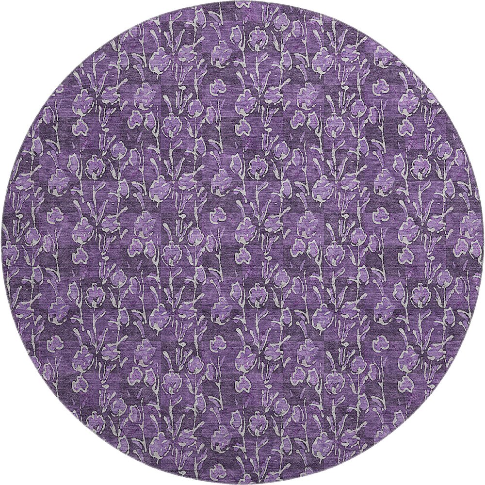 Premium Machine Washable Mayfield AMF692 Purple 8' x 8' Round Rug. Picture 1