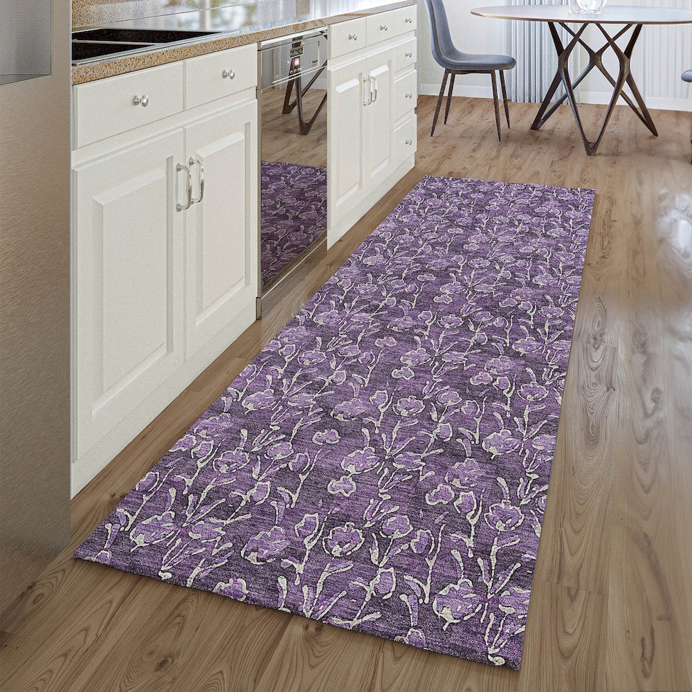 Premium Machine Washable Mayfield AMF692 Purple 2'3" x 7'6" Runner Rug. Picture 5