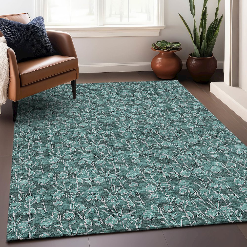 Premium Machine Washable Mayfield AMF692 Teal 2'6" x 3'10" Rug. Picture 6
