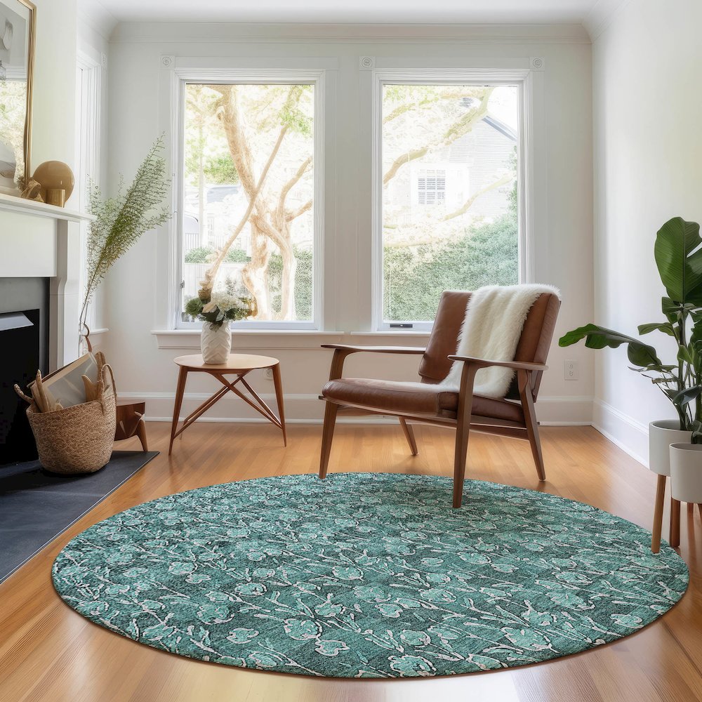 Premium Machine Washable Mayfield AMF692 Teal 8' x 8' Round Rug. Picture 5