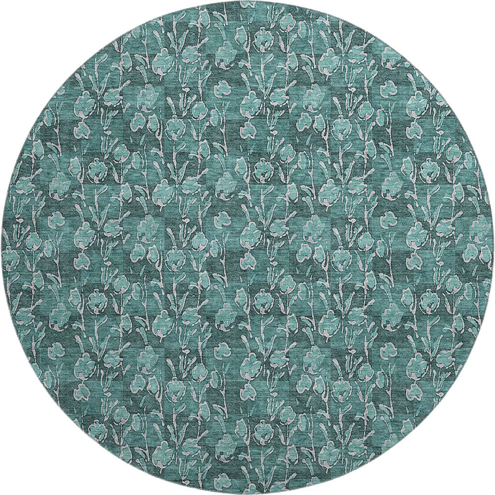 Premium Machine Washable Mayfield AMF692 Teal 8' x 8' Round Rug. Picture 1