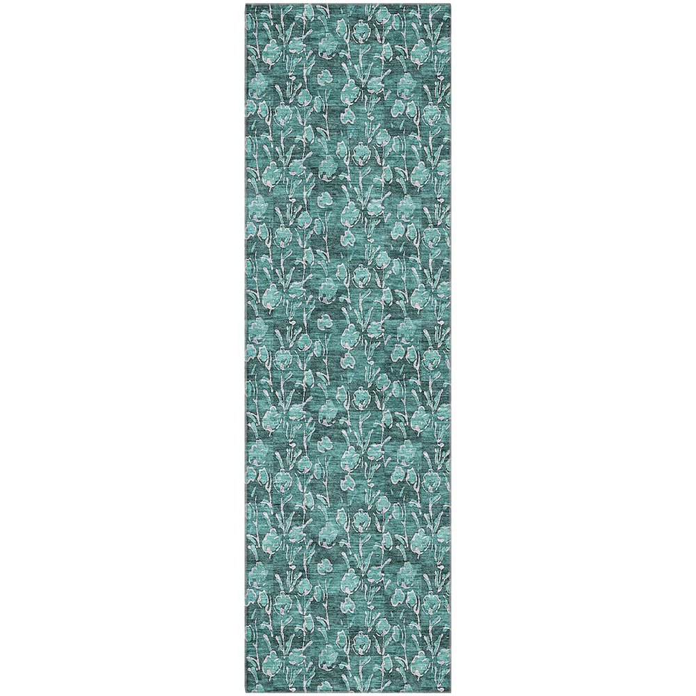 Premium Machine Washable Mayfield AMF692 Teal 2'3" x 7'6" Runner Rug. Picture 1