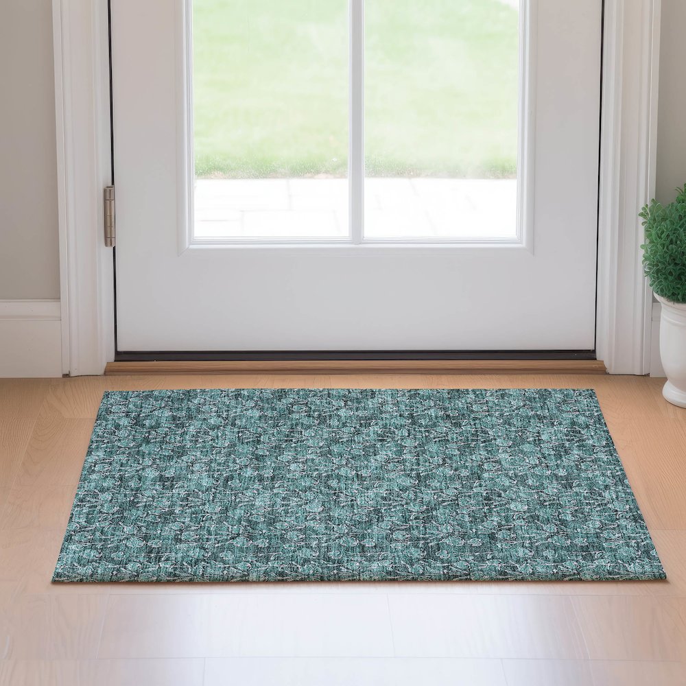 Premium Machine Washable Mayfield AMF692 Teal 1'8" x 2'6" Rug. Picture 5