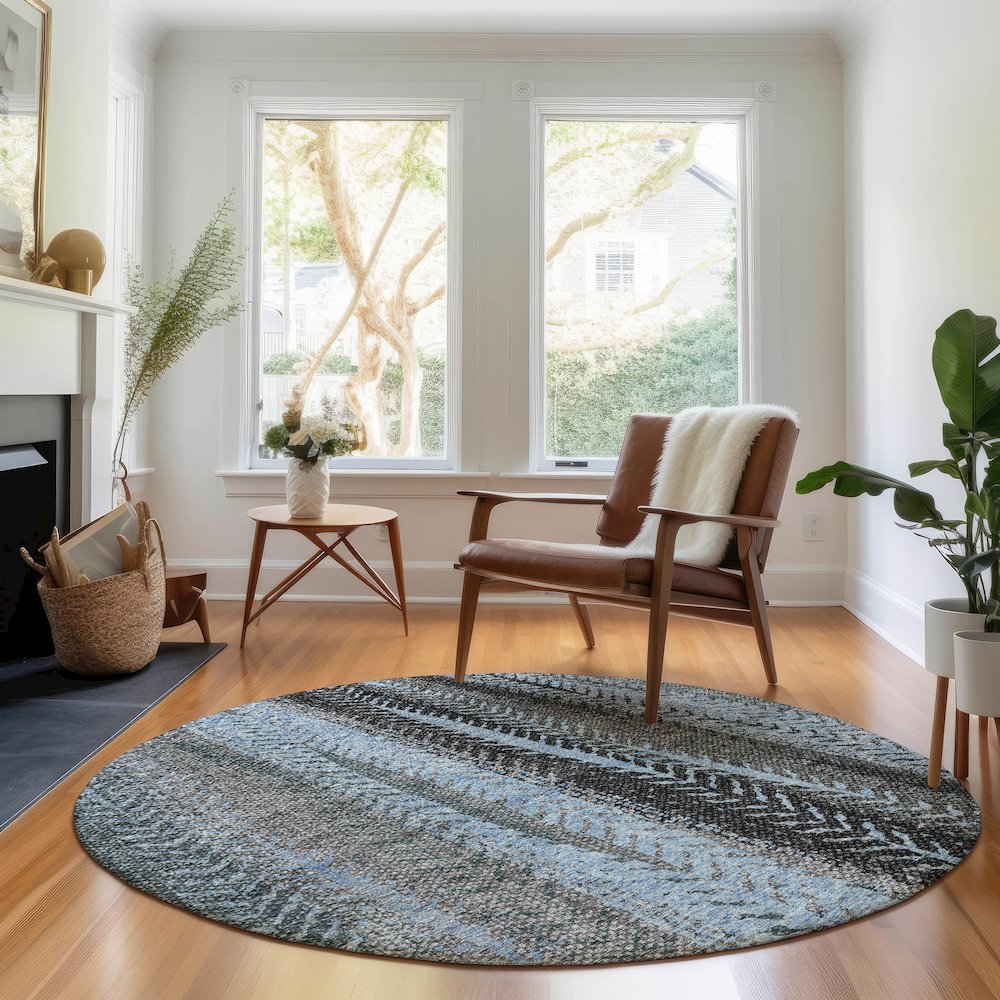 Premium Machine Washable Mayfield AMF693 Blue 8' x 8' Round Rug. Picture 5