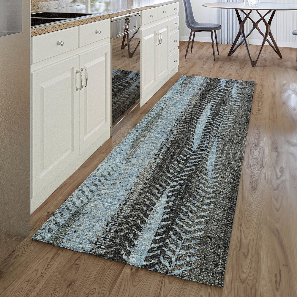 Premium Machine Washable Mayfield AMF693 Blue 2'3" x 7'6" Runner Rug. Picture 5