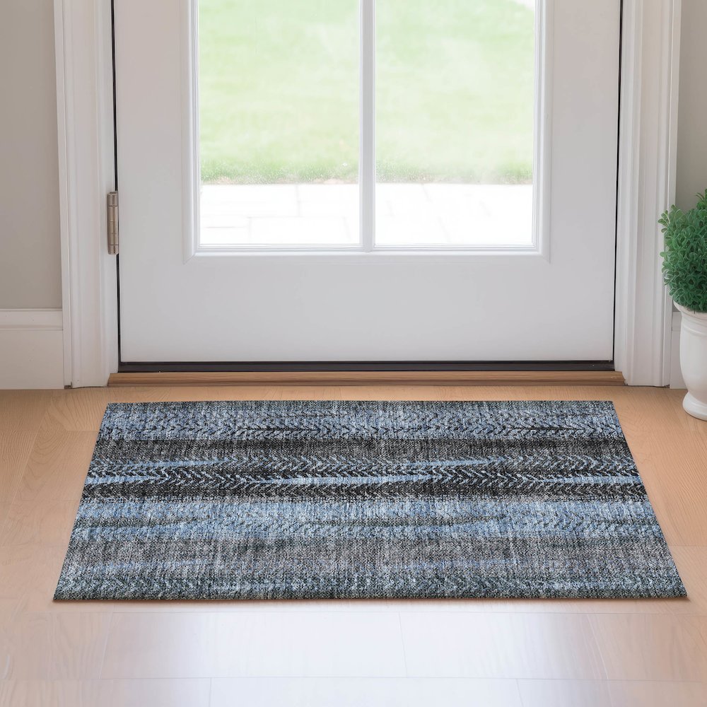 Premium Machine Washable Mayfield AMF693 Blue 1'8" x 2'6" Rug. Picture 5
