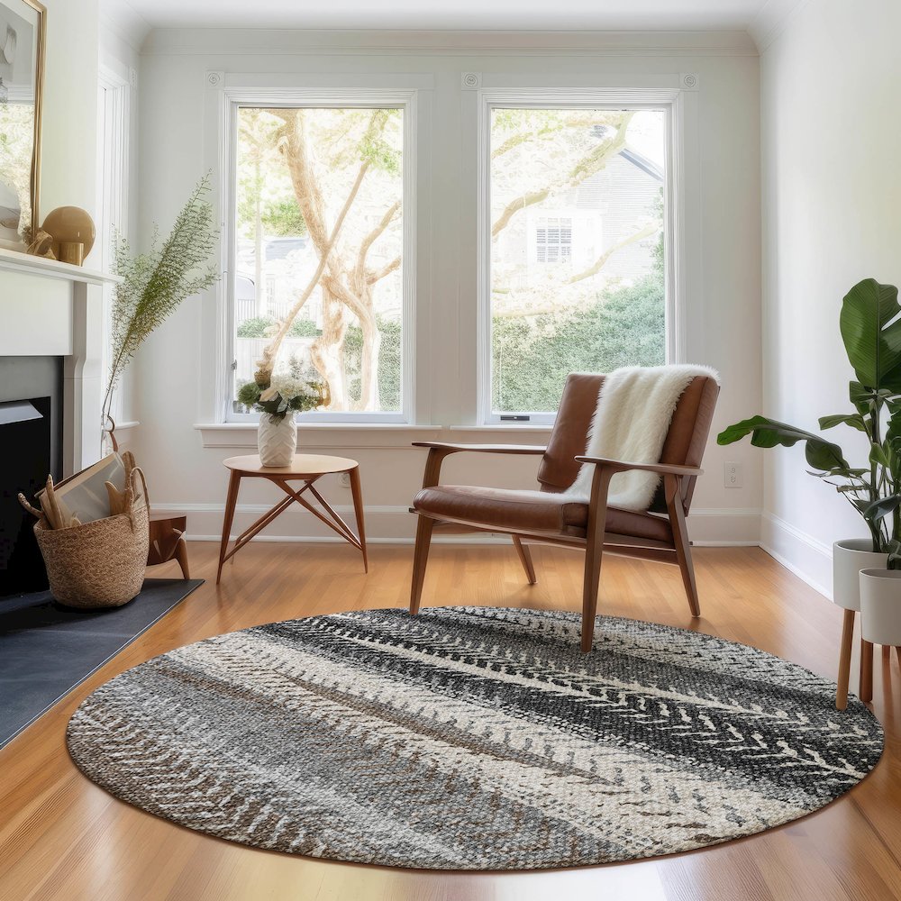 Premium Machine Washable Mayfield AMF693 Brown 8' x 8' Round Rug. Picture 5