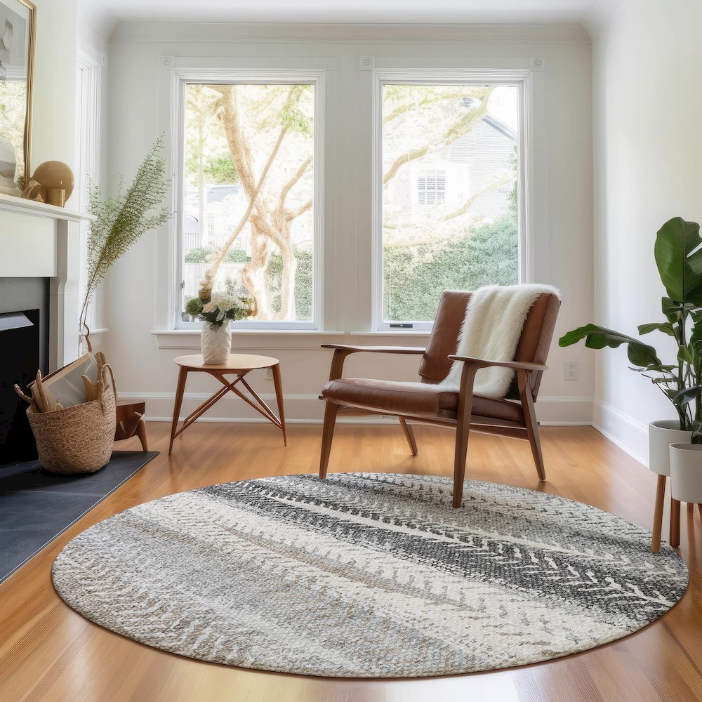 Premium Machine Washable Mayfield AMF693 Khaki 8' x 8' Round Rug. Picture 5