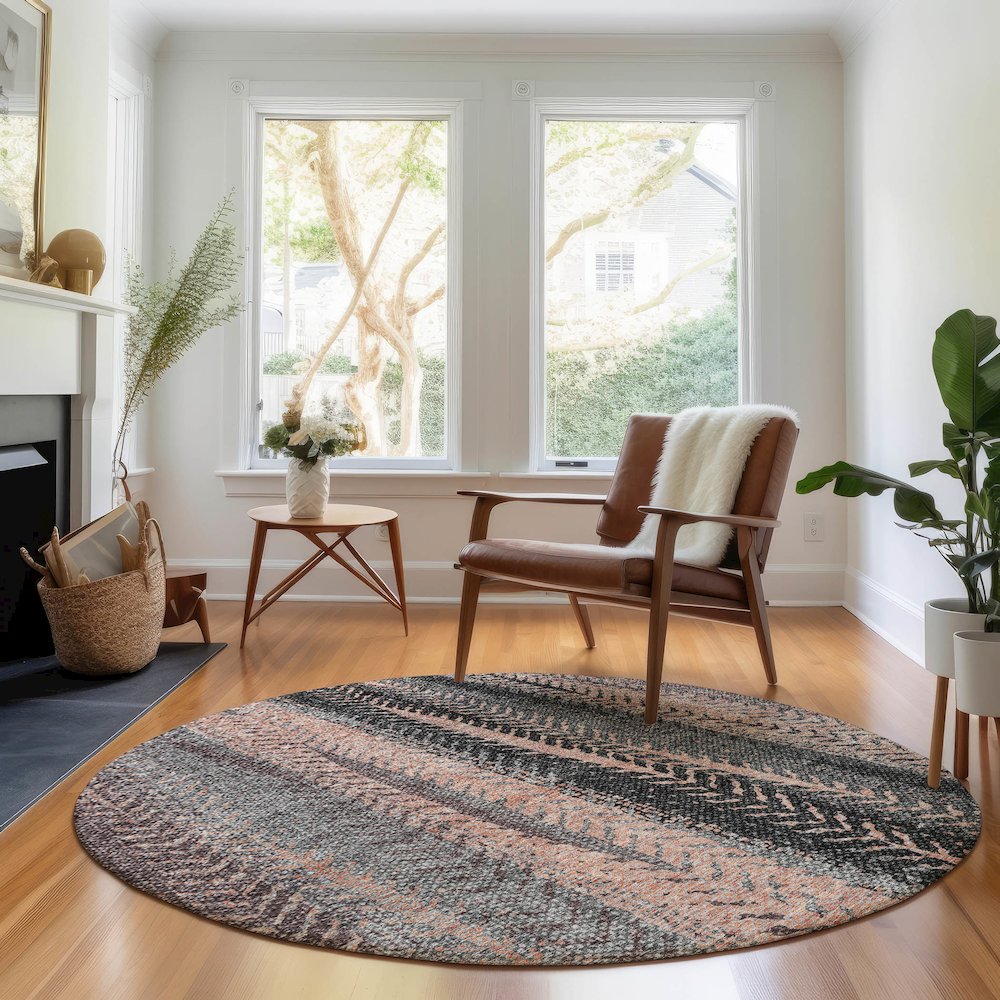 Premium Machine Washable Mayfield AMF693 Terracotta 8' x 8' Round Rug. Picture 5